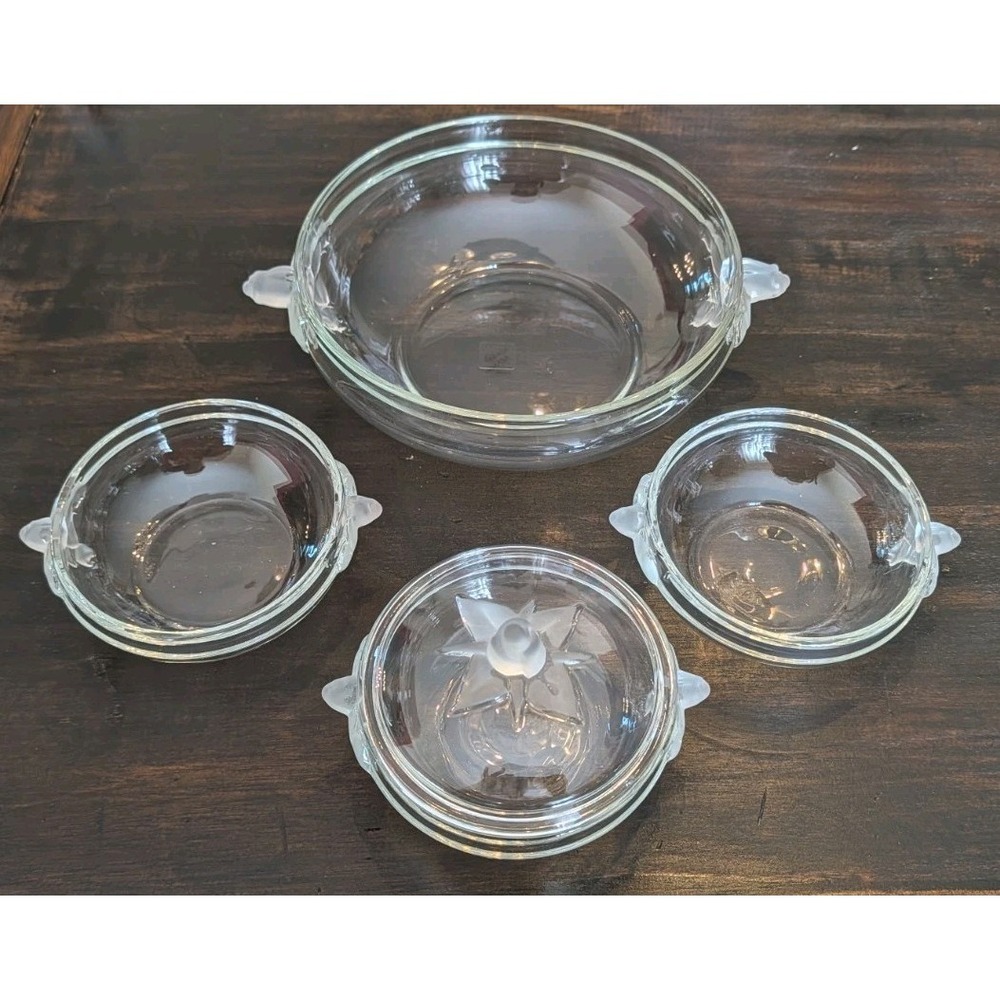 4 Bowl/Dish 1 Lid Set Vintage Mikasa Walther-glas Satin Rose Crystal 8/5" German